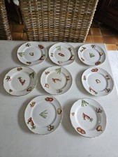 Lot De 8 Assiettes Anciennes Crudités Fromage Dessert Décor Légumes Faience Nord