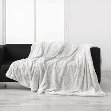 Plaid 180x220 cm - Imitation fourrure/sherpa - Blanc