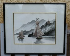  Tableau  Japonais Tissage , bateau à voile 