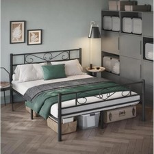 Lit 2 Personnes, Double, en Métal, Convient pour Matelas de 190 x 140 cm, Noir  