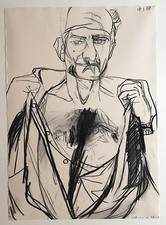 Gérard Béringer fusain dessin papier signé 1988 expressionnisme autoportrait art