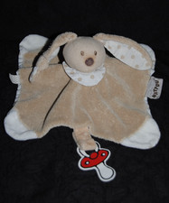🐰Doudou plat lapin beige blanc pois  NATTOU Cappuccino mouchoir attache tétine