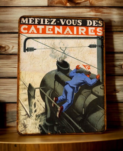 Plaque métal sncf catenaires - métal,