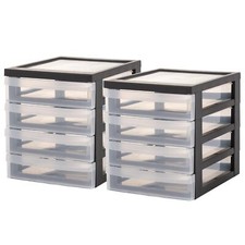  Tour de Rangement Plastique 4 Petits Tiroirs Lot de 2 Noir Ouverture Facile ...