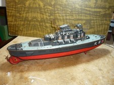 ANCIEN RARE YONESAWA BATEAU DE GUERRE BANDAI 1960 TOLE MECANIQUE JEP BING ARNOLD