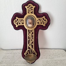 Grande Croix Bénitier XIXè Crucifix Porcelaine Christ 19thC