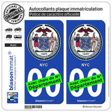 2 Stickers autocollant plaque immatriculation Auto : New York - Armoiries