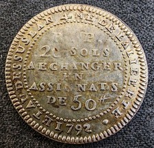 TRÈS RARE MONNAIE DE CONFIANCE – 20 Sols ARGENT – LEFEVRE LESAGE &CIE 1792 TTB