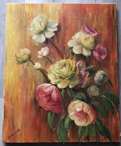 Tableau ancien huile - tableau, fleurs