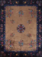 Tapis En Laine Art Déco De Taille Palais En Teinture Végétale Vintage 12x15 Pi