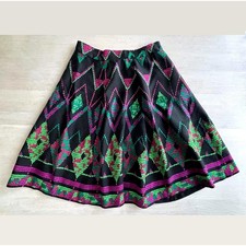 Jupe style folklorique vintage années 70, jupe midi noire ligne A, imprimé...