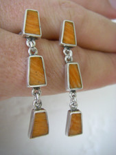 H4.2CM PAIRE DE boucles d'oreilles 5gr ARGENT MASSIF calcite jade orange ? N°489