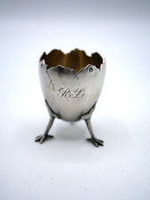 RARE COQUETIER COQUILLE TRIPODE EN ARGENT MASSIF POINCON MINERVE INITIALES R.L