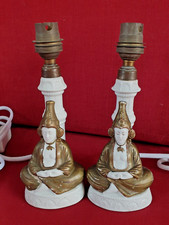 Paire de petites lampes Bouddha anciennes en porcelaine Époque art déco