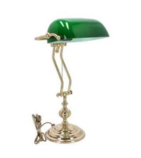 Lampe De Bureau Américain Laiton Poli Chaîne Fabriqué À Italy Verre Vert