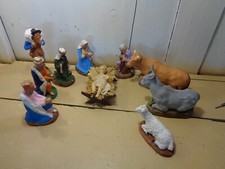 ancienne grande creche santon Nöel d'église vache ane mouton roi mage jesus cire