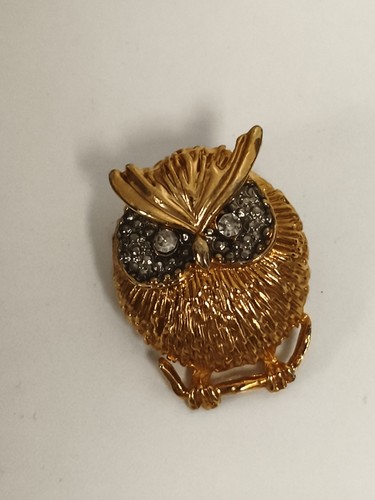Broche ancienne hibou doré