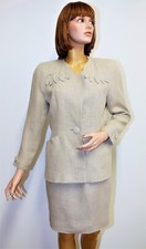 EMMANUELLE KHANH Vintage 80 jacket/skirt ecru linen suit 38FR 6US made in France