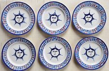 6 ASSIETTES PEINTES A LA MAIN AU SOLEIL BLEU PORCELAINE ESPAGNE OU MAROC D 23 cm