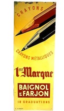 BAIGNOL & FARJON Plaque Métal Publicité Couleurs Crayons Métalliques 1940 RARE