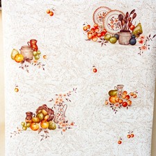 3 mètres de papier peint cuisine FRANÇAIS vintage années 80 Lutèce orange motif fruits