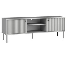 Meuble Bas Iris Pour TV 156x41x55cm Façades Rainurées Grises 2 Portes