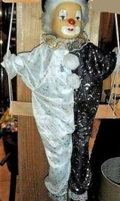 Pantin Arlequin en tissu, sur sa balançoire (à suspendre)  années 80