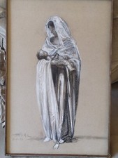 Tableau Ecole de Paris Superbe  Fusain signé Alexandre Mathurin Pêche 1923