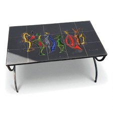 Table basse Vintage 1960s Mid-Century fer forgé céramique signée Princesse E