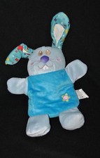 Peluche doudou marionnette lapin ELEFUN bleu 2 tons vert 22/32 cm NEUF