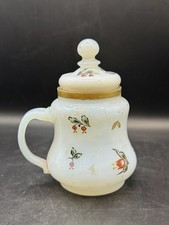 Moutardier En Verre Bohème Peint À La Main Antique Ottoman Opaline Glass