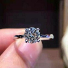 Bague de fiançailles Solitaire 1,75 ct coupe ronde Moissanite en or blanc...