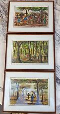 3 TABLEAUX ANCIENS AQUARELLE PEINTURE  AFRICAINE SIGNÉE ? LOMÉ TOGO 1971 23X31cm