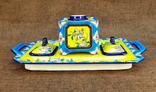 Magnifique Rare Ancien Ecritoire, Encrier Emaux de Longwy 19ème 