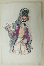 Peinture Monotype Huile Portrait Clown Cirque PIERRE ABADIE LANDEL 1930