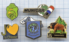 Pin's J'aime la Chasse Bilbauderie sanglier Ardennes MUNICAR Faisan Sologne Cor