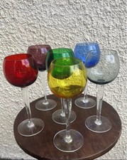 Ancien Verre À Vin Colorés En Verre Soufflé Vintage Lot De 6