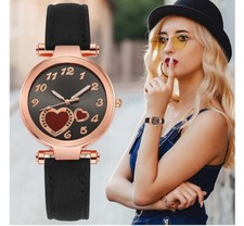 Montre fine noire petits cœurs avec chiffres fantaisie femme fille