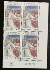 Bloc 4 Timbres N° 591 Père Noël 1993 Coin Daté Saint Pierre & Miquelon