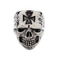 CROIX DE FER BANDANA CRÂNE ARGENT STERLING 925 BAGUE HOMME ROCK NEW BIKER MAL...