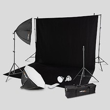Walimex pro Kit Éclairage Studio 45 W LED Softbox Trépieds Fond Vidéo Streaming