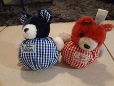 LOT DE 2 DOUDOUS PELUCHES OURS- TARTINE ET CHOCOLAT- VICHY BLEU ET ROUGE