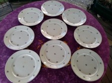 9 Assiettes Plates anciennes Demi Porcelaine KG Lunéville Décor Floréal Coloré