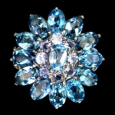 925 Bague en Argent Ovale Topaze Bleu Suisse Tanzanite Gemme Bijoux Taille 8