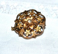 Broche de col ancienne en Plaqué Or jaune et rose - motif fleuri ajouré