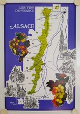 Affiche Carte Les Vins de France ALSACE