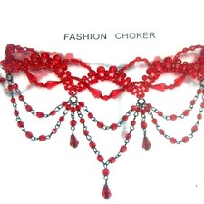 Choker gothique victorien perles rouge bijou femme