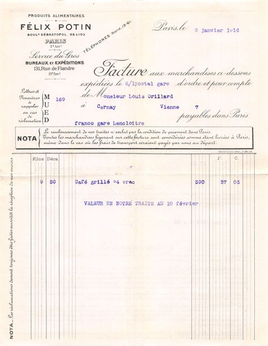 1916 facture felix potin - potin, a