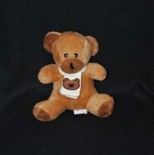 Peluche doudou ours FIZZY marron brun écharpe crème brodée 17 cm assis NEUF