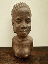 Statue Africaine ancienne années 1920 - Buste de Femme en Bois 